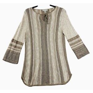 Christopher & Banks Women’s Top Tunic Size L Vertical Striped 3/4 Sleeve Knit